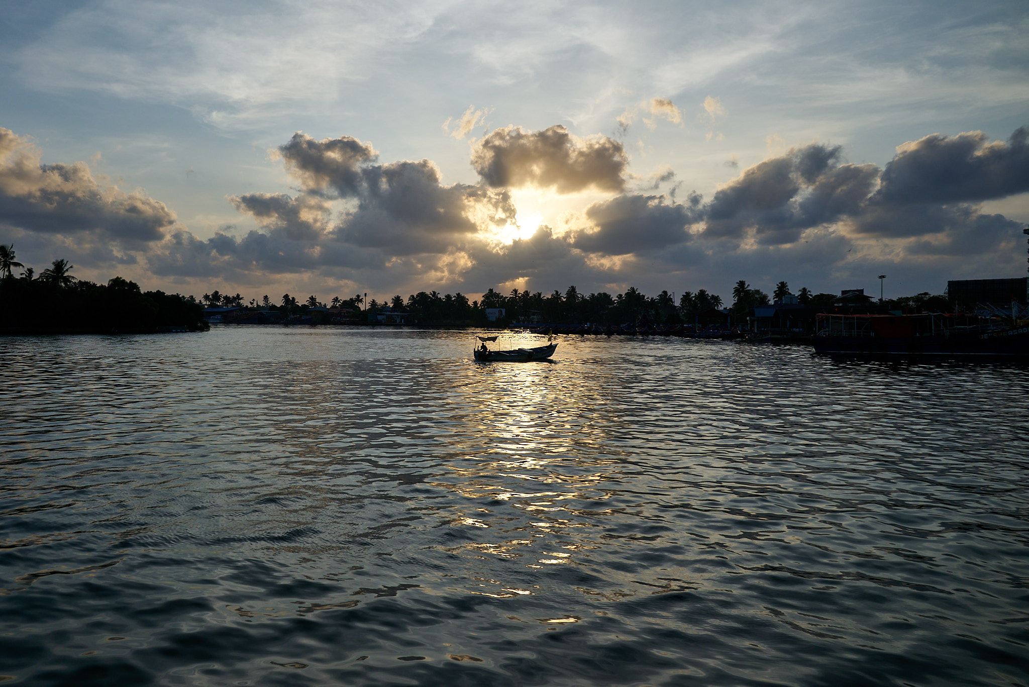 Sunset on the shores of Vembanad Lake